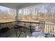 Relaxing back porch with wooded views and small table and chairs at 174 Country Lake Dr, Mooresville, NC 28115