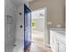 Beautiful bathroom with white marble tile shower and double vanity at 211 Benfield Rd, Kings Mountain, NC 28086