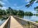 Picturesque wooden dock extending over a serene lake surrounded by lush trees and a clear blue sky at 21222 W Tern Ct, Fort Mill, SC 29707