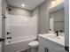 Clean bathroom with white vanity, quartz countertop, and bathtub at 343 North Brook Iii School Rd, Vale, NC 28168