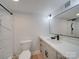 Bathroom with marble shower, grey vanity, and modern mirror at 2143 Manawa Ln, Fort Mill, SC 29708