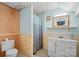 Small bathroom with shower stall, toilet, and vanity at 2356 Ben Yount Ln, Vale, NC 28168