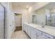 Double vanity bathroom with white cabinets, quartz countertop and walk-in shower at 4474 Doyle Ridge Rd, Maiden, NC 28650