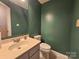 Small bathroom with green walls and updated vanity at 8225 Pineville Matthews Rd # H, Charlotte, NC 28226