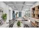 Spacious living room featuring fireplace, coffered ceiling, hardwood floors, and stylish black and white decor at 8228 Moores Chapel Rd, Charlotte, NC 28214