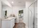 Main bathroom with granite countertop and walk-in shower at 9025 Creedmore Hills Dr, Charlotte, NC 28214