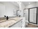 Modern bathroom with granite vanity and walk-in shower at 3739 Kennedy Rd, Gastonia, NC 28056