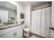 Bathroom with granite countertop, toilet and shower at 4134 Steel Way, Sherrills Ford, NC 28673