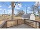 Wooden deck overlooks backyard with storage shed at 809 Hasty Rd, Marshville, NC 28103