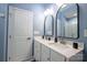 Double vanity bathroom with white cabinets and a blue wall at 824 Broad River Ln, Charlotte, NC 28211