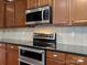 Stainless steel appliances and dark wood cabinets in kitchen at 1010 Craven St, Indian Trail, NC 28079