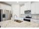 Open kitchen with an island sink, stainless steel appliances, and granite countertops at 3500 Backwater St, Concord, NC 28027