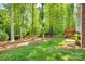 Wooded backyard with a deck and grassy lawn at 908 Thorn Ridge Ln, Lake Wylie, SC 29710