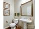 Elegant powder room with pedestal sink and decorative mirror at 908 Thorn Ridge Ln, Lake Wylie, SC 29710