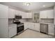 Modern kitchen with white cabinets, stainless steel appliances, and quartz countertops at 3843 Foxford Pl, Charlotte, NC 28215