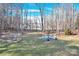 Backyard with a wooded area, an outdoor seating area, a lake in the background, and a small garden at 107 E Cold Hollow Farms Dr, Mooresville, NC 28117