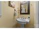 Powder room with pedestal sink and decorative mirror at 4070 Timber Crossing Dr, Rock Hill, SC 29730