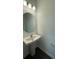 Powder room with pedestal sink and circular mirror at 412 Catawba Ave, Davidson, NC 28036