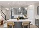 Modern kitchen with gray cabinets, a white backsplash, and a large island at 14041 Whistling Teal Dr, Charlotte, NC 28262