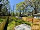 Large, grassy backyard with a concrete patio and wood fence, backing up to mature trees at 625 Colorado Ave # B, Charlotte, NC 28206