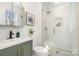 Beautiful bathroom featuring modern vanity, shower with glass doors, and sleek fixtures at 2100 Knickerbocker Dr, Charlotte, NC 28212