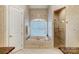 Spa-like bathroom with soaking tub, walk-in shower, and updated fixtures at 252 Bay Shore Loop, Mooresville, NC 28117