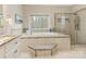 Elegant bathroom with soaking tub, walk-in shower, and granite vanity at 2540 Ballencourt Ln, Charlotte, NC 28226