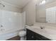 A full bath with a shower-tub, a white toilet, a sink, and a black vanity are in view at 3035 Agean Ln, York, SC 29745