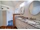 Bathroom with double vanity, granite countertop and walk-in shower at 3119 Drake Ln, Monroe, NC 28110