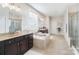 Elegant bathroom featuring a soaking tub and double vanity at 501 Alucio Ct, Matthews, NC 28104