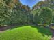 Private backyard with lush lawn and tall hedges offering seclusion at 6819 Conservatory Ln, Charlotte, NC 28210