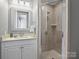 Clean bathroom with a single vanity and a walk-in shower at 6819 Conservatory Ln, Charlotte, NC 28210