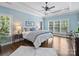 Light and airy primary bedroom with hardwood floors and ensuite bath at 6819 Conservatory Ln, Charlotte, NC 28210