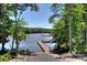 Community boat dock extending into calm lake water at 8119 Merryvale Ln, Charlotte, NC 28214