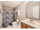 Clean bathroom with shower/tub combo, vanity, and toilet at 141 Silverspring Pl, Mooresville, NC 28117