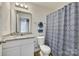 Clean bathroom featuring a shower/tub combo and granite countertop at 1529 Cannan Mountain Dr, Newton, NC 28658