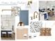 A modern interior design board featuring stylish fixtures, elegant lighting, and a serene living space with a blue and white theme at 3021 Kinger Ln, Matthews, NC 28105