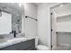 Contemporary bathroom with stone-style wall tiles and a modern vanity at 3428 Greene Rd, Monroe, NC 28110