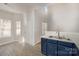 Kitchen with stainless steel appliances and blue cabinets at 3821 Bullard St, Charlotte, NC 28208