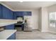 Kitchen with stainless steel appliances and blue cabinets at 3821 Bullard St, Charlotte, NC 28208