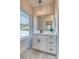 Modern bathroom with white vanity, quartz countertop, and a large window at 4827 Brookridge Ne Dr # 388, Hickory, NC 28601