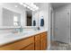 Double vanity bathroom with wood cabinets and mirror at 489 Maple Ridge Cir, Salisbury, NC 28147