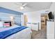 Bright bedroom with blue and white walls, ceiling fan and television at 79031 Ridgehaven Rd, Lancaster, SC 29720