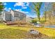 Spacious backyard featuring a deck, fire pit, and partially covered pool at 10105 Bon Meade Ln, Cornelius, NC 28031