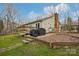 Large backyard featuring a deck and a stone and wood chip seating area, providing a perfect outdoor space at 1025 Twin Lakes Rd, Rock Hill, SC 29732