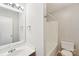 Clean bathroom with a vanity, mirror, and a combined shower and bathtub at 12218 Stewarts Crossing Dr, Charlotte, NC 28215