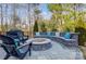 Backyard patio featuring a stone firepit, built-in seating, and comfortable furniture at 2222 Bluebell Way, Fort Mill, SC 29708