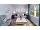 Light and airy sitting area with a grey sofa and two armchairs, and a coffee table at 4626 Harris Elliot Rd, Lincolnton, NC 28092