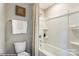 Clean bathroom with tub, shower, and patterned curtain at 6911 Fauna Dr # 60, Charlotte, NC 28215