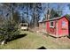 Red shed with a wooden wagon wheel detail at 630 Montgomery Dr, Rock Hill, SC 29732